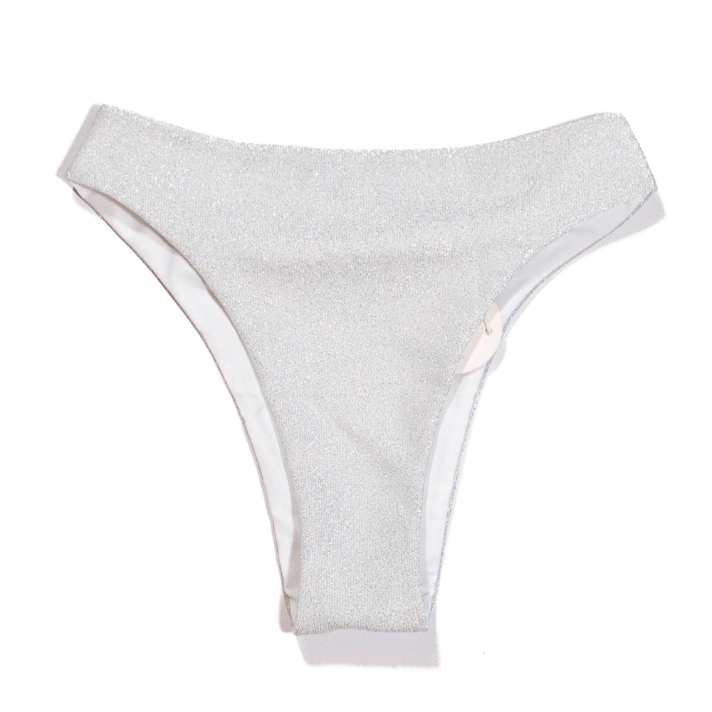 NEW Wave Babe Silver Shimmer Metallic High Cut Swim Suit Bikini Bottom Small